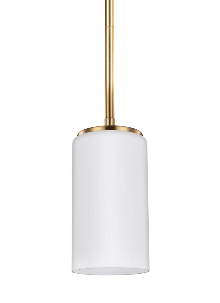 Sea Gull Lighting-6124601-848-Alturas 1-Light Mini-Pendant in Transitional Style - 3.5 inches wide by 7.19 inches high Satin Brass Incandescent Brushed Nickel Finish with Etched/White Glass