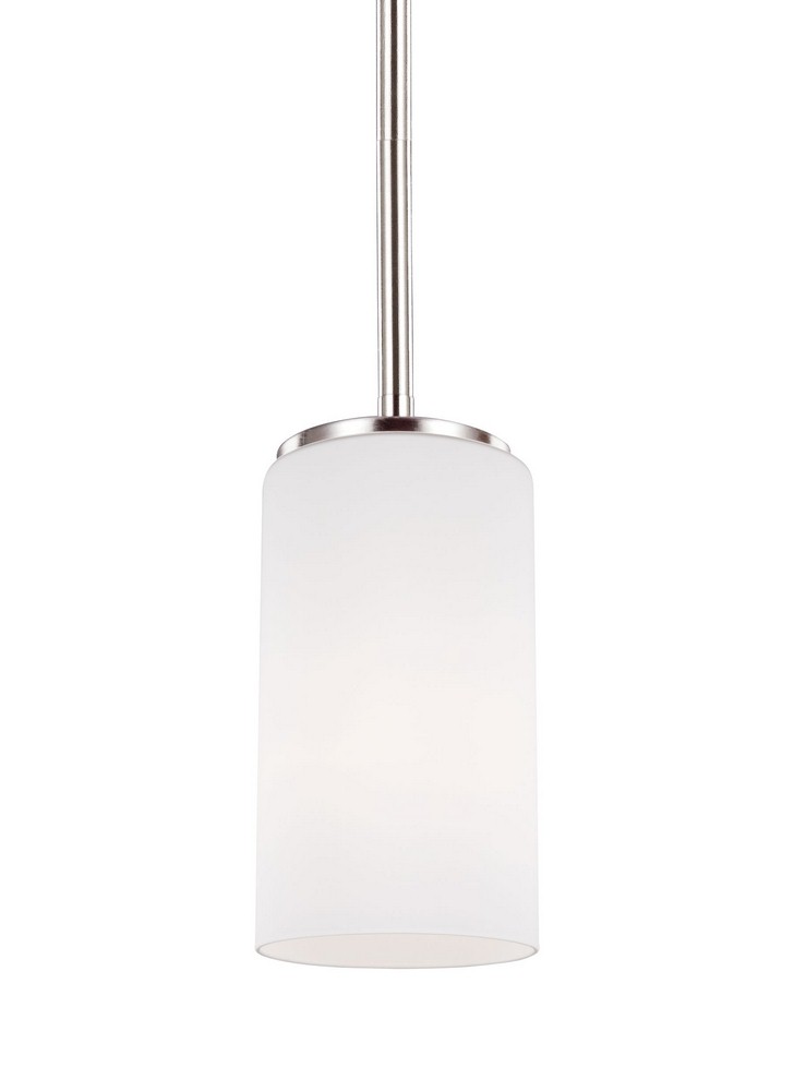 Sea Gull Lighting-6124601-962-Alturas 1-Light Mini-Pendant in Transitional Style - 3.5 inches wide by 7.19 inches high Brushed Nickel Incandescent Brushed Nickel Finish with Etched/White Glass