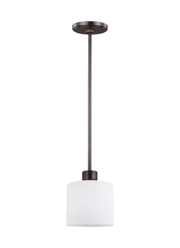 Sea Gull Lighting-6128801-710-Canfield - One Light Mini Pendant - 5.5 inches wide by 6.38 inches high Bronze Incandescent Bronze Finish with Etched/White Glass