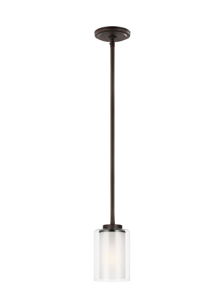 Sea Gull Lighting-6137301-710-Elmwood Park - 1 Light Mini-Pendant in Traditional Style - 4.38 inches wide by 6.88 inches high Incandescent Lamping  Bronze Finish with Satin Etched Glass