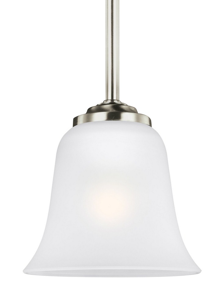 Sea Gull Lighting-6139001-962-Emmons - 100W One Light Mini-Pendant in Traditional Style - 5.88 inches wide by 5.75 inches high Brushed Nickel Incandescent Brushed Nickel Finish with Satin Etched Glass