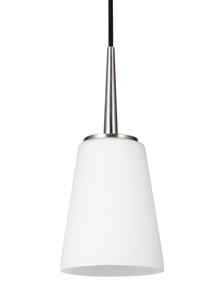 Sea Gull Lighting-6140401-962-Driscoll - One Light Mini-Pendant in Contemporary Style - 5.25 inches wide by 11.75 inches high   Brushed Nickel Finish with Etched/White Glass