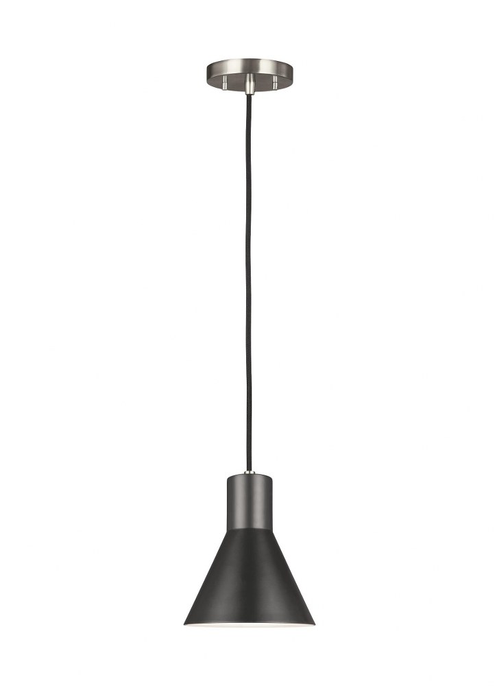 Sea Gull Lighting-6141301-962-Towner - 60W One Light Mini-Pendant in Transitional Style - 7 inches wide by 8.5 inches high Brushed Nickel Incandescent Brushed Nickel Finish with Black Shade