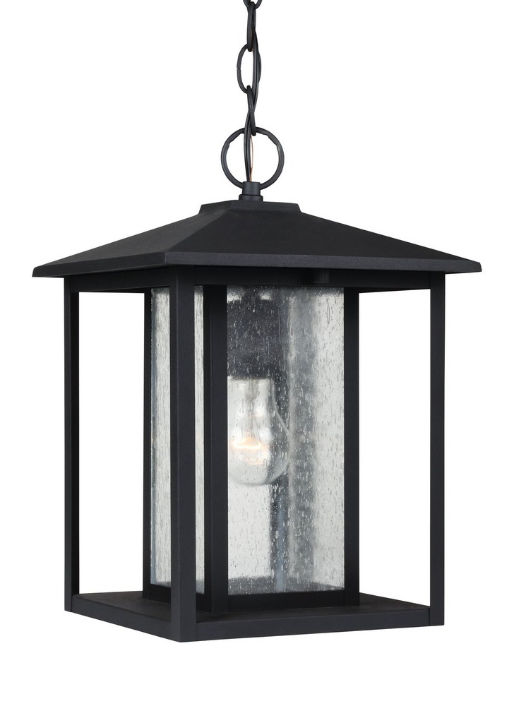 Sea Gull Lighting-62027-12-Hunnington - One Light Outdoor Pendant in Contemporary Style - 9 inches wide by 13.75 inches high Black  Weathered Pewter Finish with Clear Seeded Glass