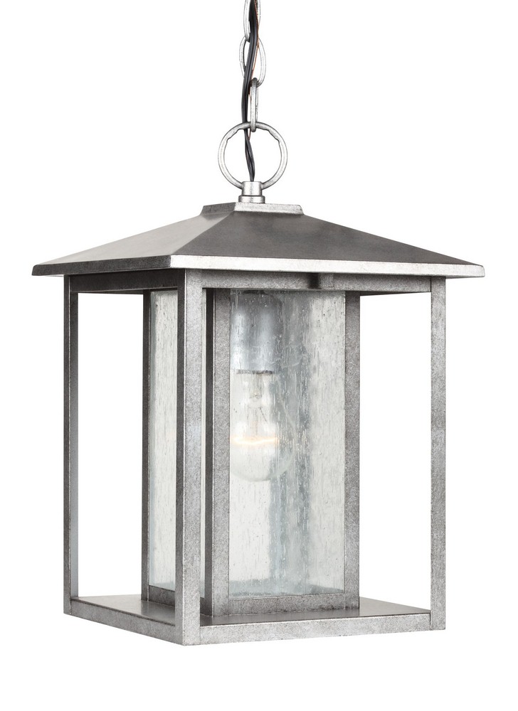 Sea Gull Lighting-62027-57-Hunnington - One Light Outdoor Pendant in Contemporary Style - 9 inches wide by 13.75 inches high Weathered Pewter  Weathered Pewter Finish with Clear Seeded Glass