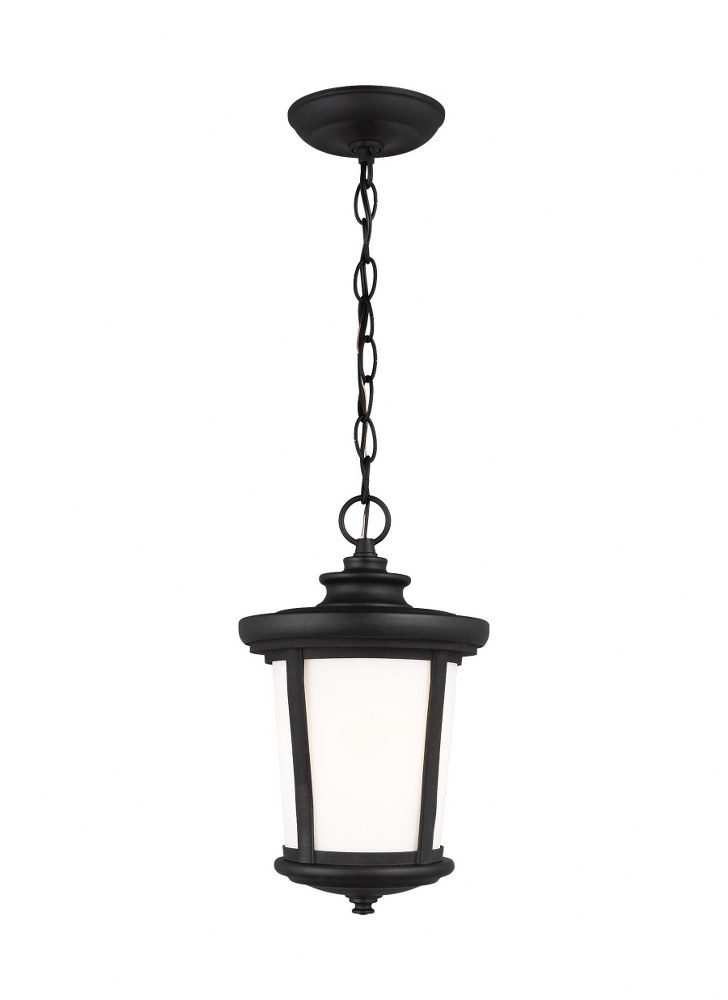 Sea Gull Lighting-6219301-12-Eddington - 1 Light Outdoor Pendant - 8 inches wide by 13.38 inches high Black Incandescent Black Finish with Cased Opal Etched Glass