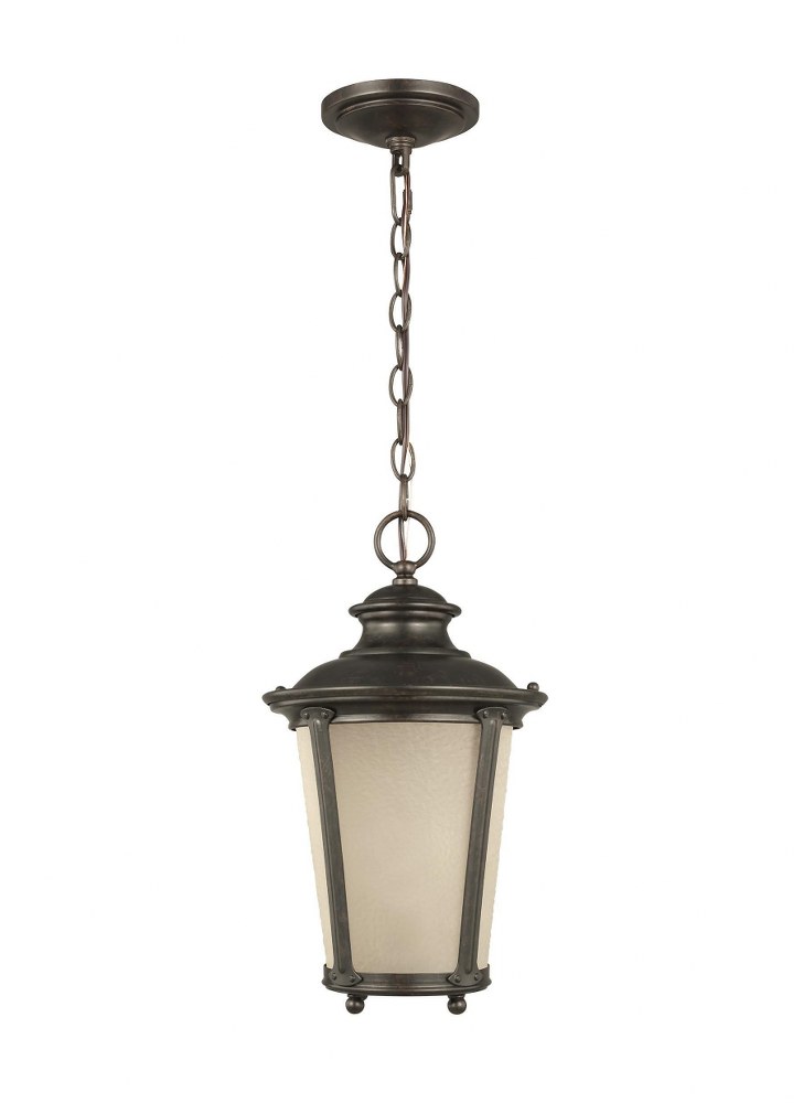 Sea Gull Lighting-62240-780-Cape May - 1 Light Outdoor Pendant in Traditional Style - 9 inches wide by 15.75 inches high Burled Iron Incandescent Black Finish with Etched/White Glass