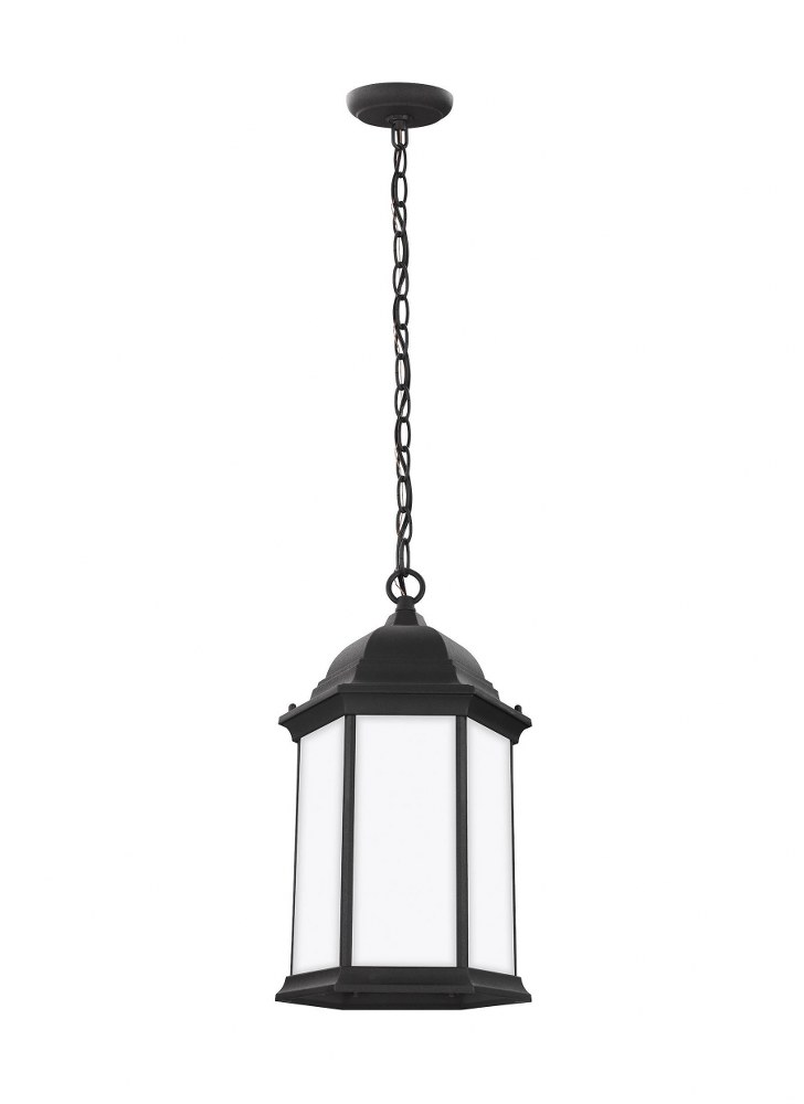 Sea Gull Lighting-6238751-12-Sevier - 1 Light Outdoor Pendant in Traditional Style - 9.38 inches wide by 16.63 inches high Black Incandescent Black Finish with Satin Etched Glass