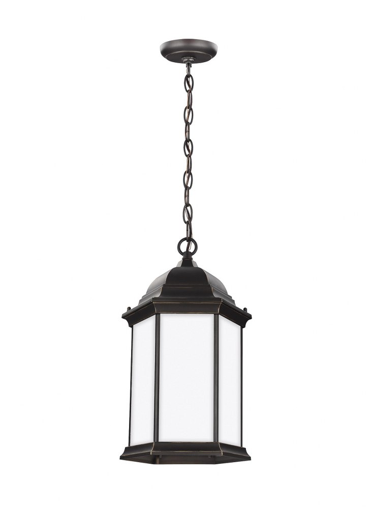 Sea Gull Lighting-6238751-71-Sevier - 1 Light Outdoor Pendant in Traditional Style - 9.38 inches wide by 16.63 inches high Antique Bronze Incandescent Black Finish with Satin Etched Glass