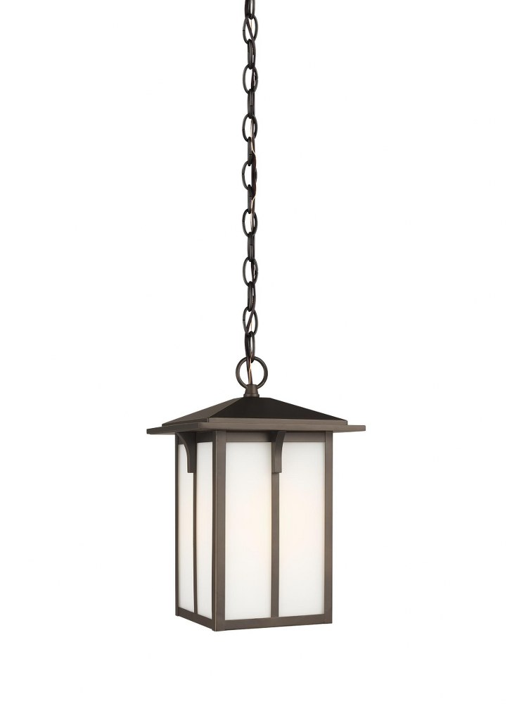 Sea Gull Lighting-6252701-71-Tomek - 1 Light Outdoor Pendant - 8.38 inches wide by 13 inches high Antique Bronze Incandescent Black Finish with Etched/White Glass