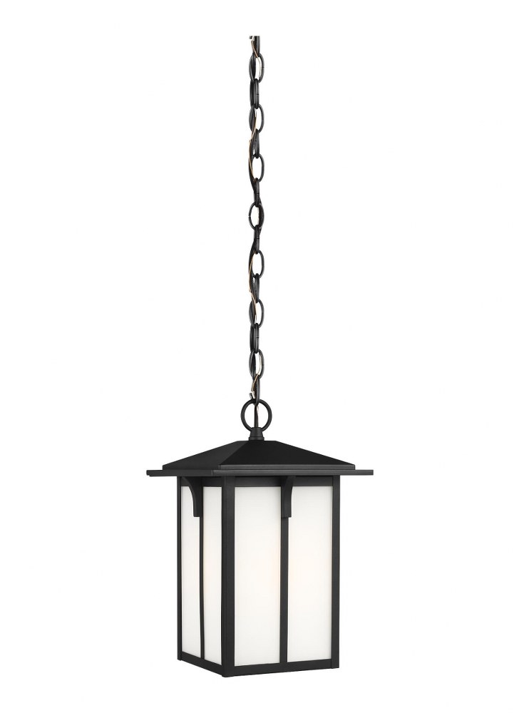 Sea Gull Lighting-6252701EN3-12-Tomek - 1 Light Outdoor Pendant - 8.38 inches wide by 13 inches high Black LED Black Finish with Etched/White Glass