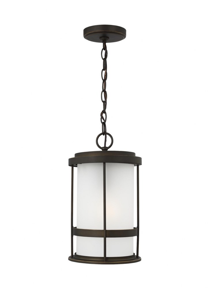 Sea Gull Lighting-6290901-71-Wilburn - 1 Light Outdoor Pendant - 8 inches wide by 14 inches high Antique Bronze Incandescent Black Finish with Satin Etched Glass