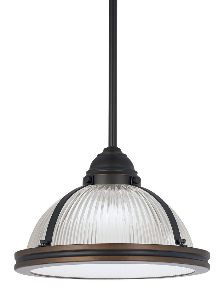 Sea Gull Lighting-65060-715-Pratt Street - One Light Pendant in Contemporary Style - 11 inches wide by 7.25 inches high   Autumn Bronze Finish with Clear Textured Glass