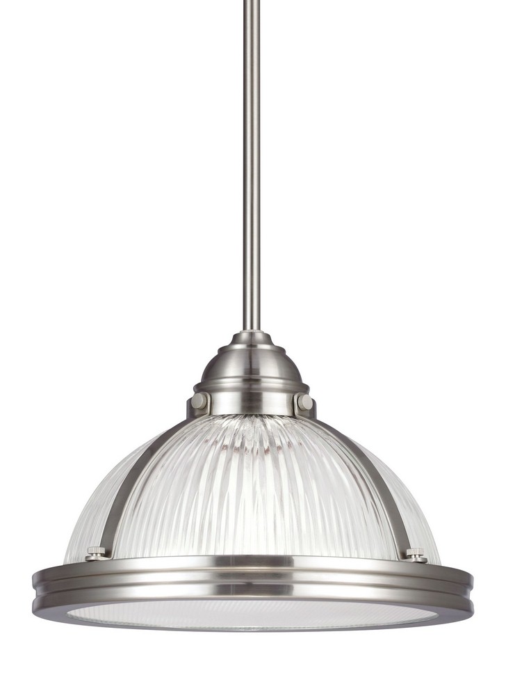 Sea Gull Lighting-65060-962-Pratt Street - One Light Pendant in Contemporary Style - 11 inches wide by 7.25 inches high   Brushed Nickel Finish with Clear Textured Glass