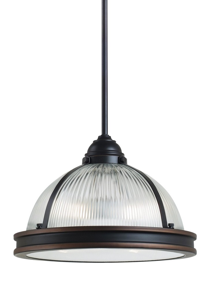 Sea Gull Lighting-65061-715-Pratt Street - Two Light Pendant in Contemporary Style - 12.75 inches wide by 8.5 inches high   Autumn Bronze Finish with Clear Ribbed/Prismatic Glass