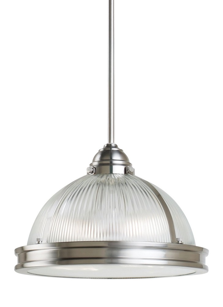 Sea Gull Lighting-65061-962-Pratt Street - 12.75 Inch Two Light Pendant   Brushed Nickel Finish with Clear Ribbed/Prismatic Glass
