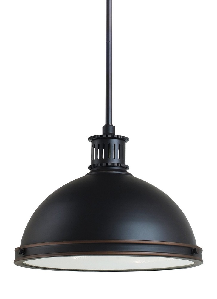 Sea Gull Lighting-65086-715-Pratt Street - Two Light Pendant in Contemporary Style - 12.75 inches wide by 8.5 inches high   Autumn Bronze Finish with Prismatic Glass wth Metal Shade