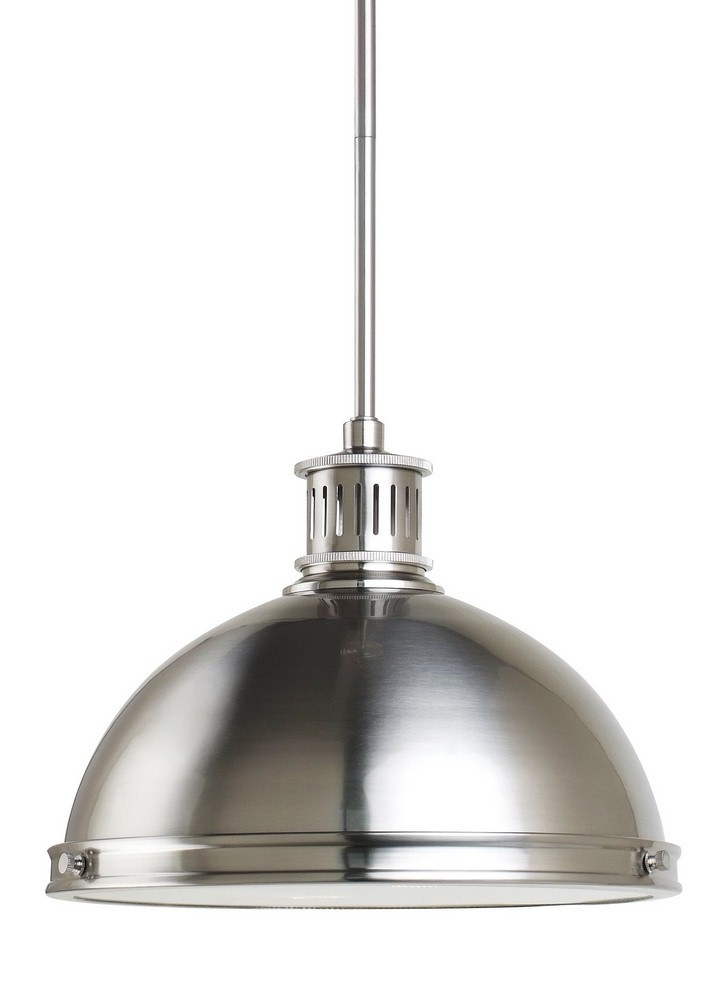 Sea Gull Lighting-65086-962-Pratt Street - Two Light Pendant in Contemporary Style - 12.75 inches wide by 8.5 inches high   Brushed Nickel Finish with Prismatic Glass wth Metal Shade