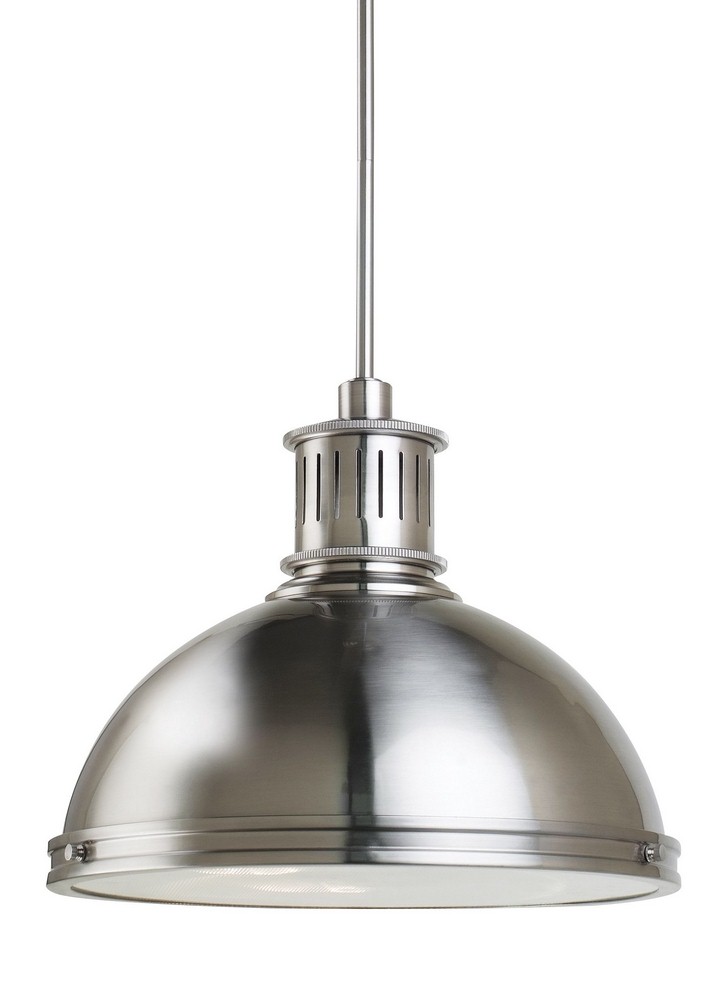 Sea Gull Lighting-65087-962-Pratt Street Metal - Three Light Pendant in Contemporary Style - 16 inches wide by 13.25 inches high   Brushed Nickel Finish with Prismatic Glass wth Metal Shade
