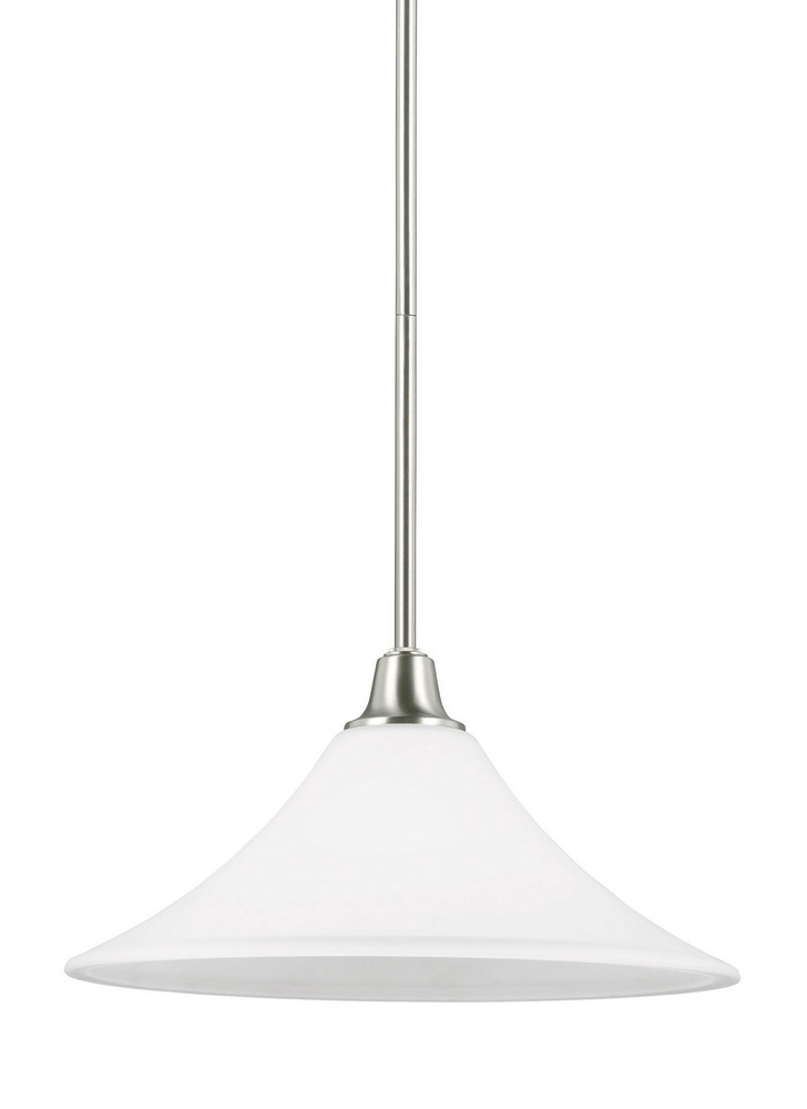 Sea Gull Lighting-6513201-962-Metcalf - One Light Pendant in Transitional Style - 15 inches wide by 7.5 inches high Incandescent: 75 Watt  Brushed Nickel Finish with Satin Etched Glass