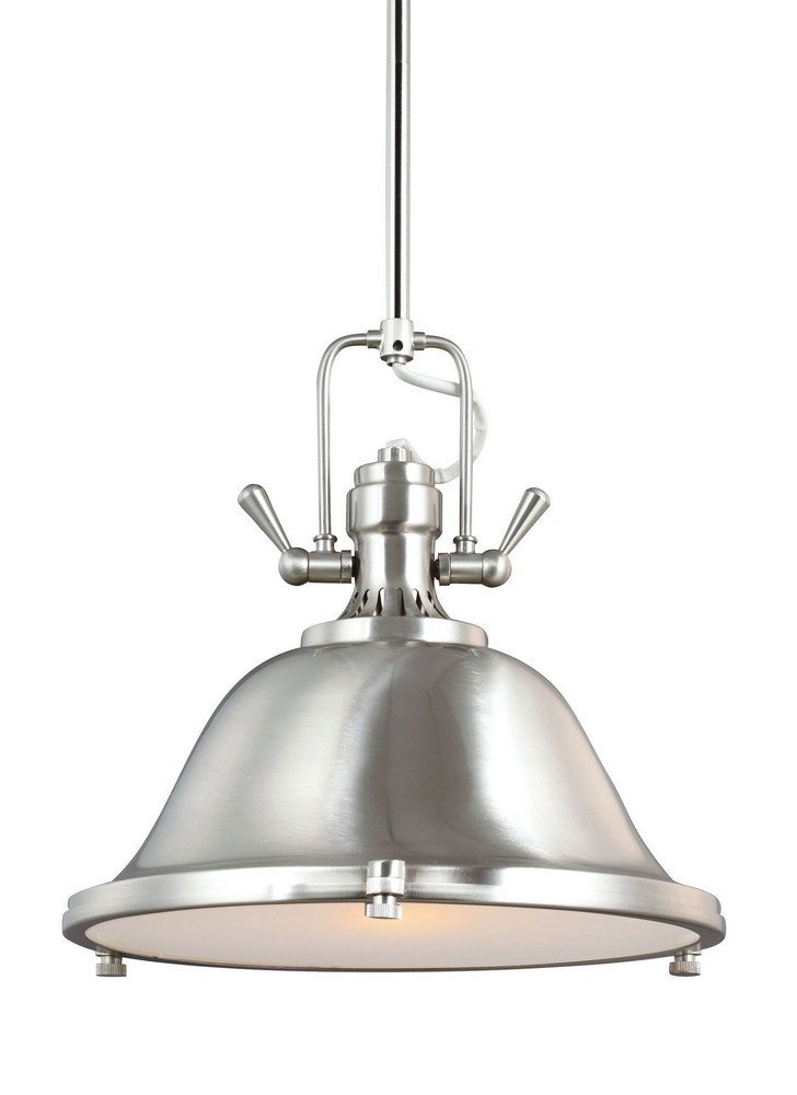 Sea Gull Lighting-6514401-962-Stone Street - One Light Pendant in Contemporary Style - 13.25 inches wide by 12 inches high Incandescent: 75 Watt  Brushed Nickel Finish with Satin Etched Glass