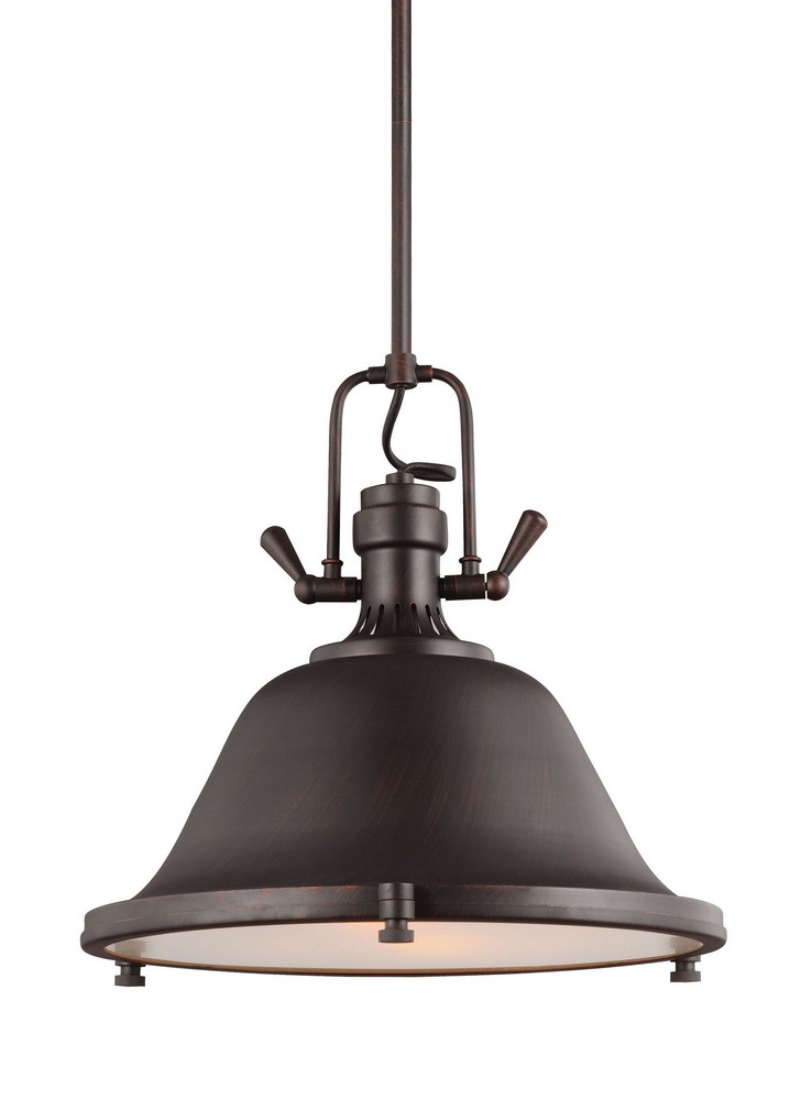 Sea Gull Lighting-6514402-710-Stone Street - Two Light Pendant in Contemporary Style - 17.25 inches wide by 15.5 inches high Incandescent: 60 Watt  Bronze Finish with Satin Etched Glass