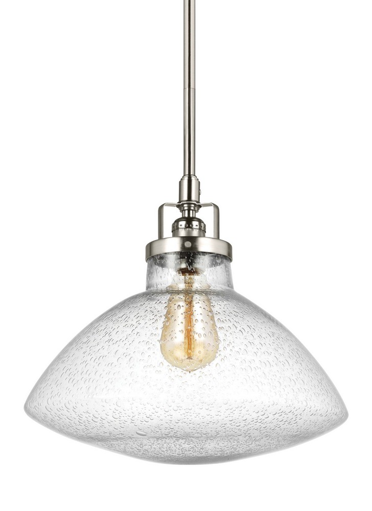 Sea Gull Lighting-6514501-962-Belton - 1 Light Pendant Brushed Nickel Incandescent Bronze Finish with Clear Seeded Glass