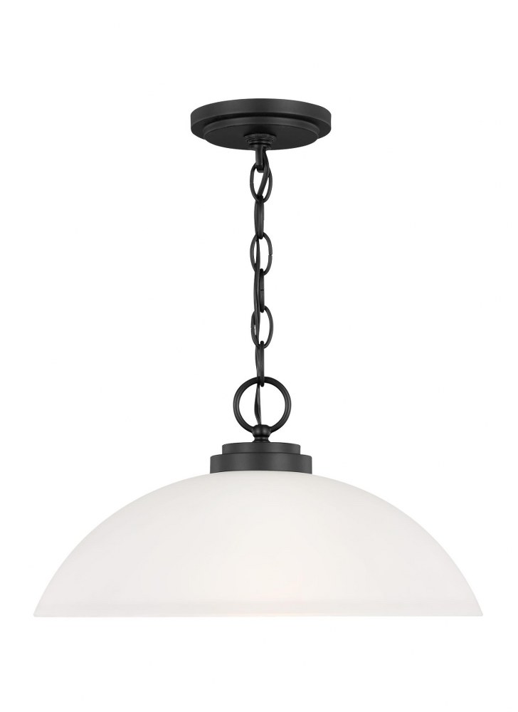 Sea Gull Lighting-65160-112-Oslo - 1 Light Pendant   Midnight Black Finish with Etched/White Glass