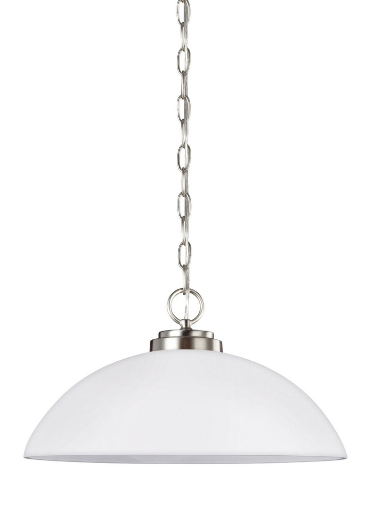 Sea Gull Lighting-65160-962-Oslo - One Light Pendant in Contemporary Style - 15.75 inches wide by 8.75 inches high Brushed Nickel Incandescent Chrome Finish with Etched/White Glass