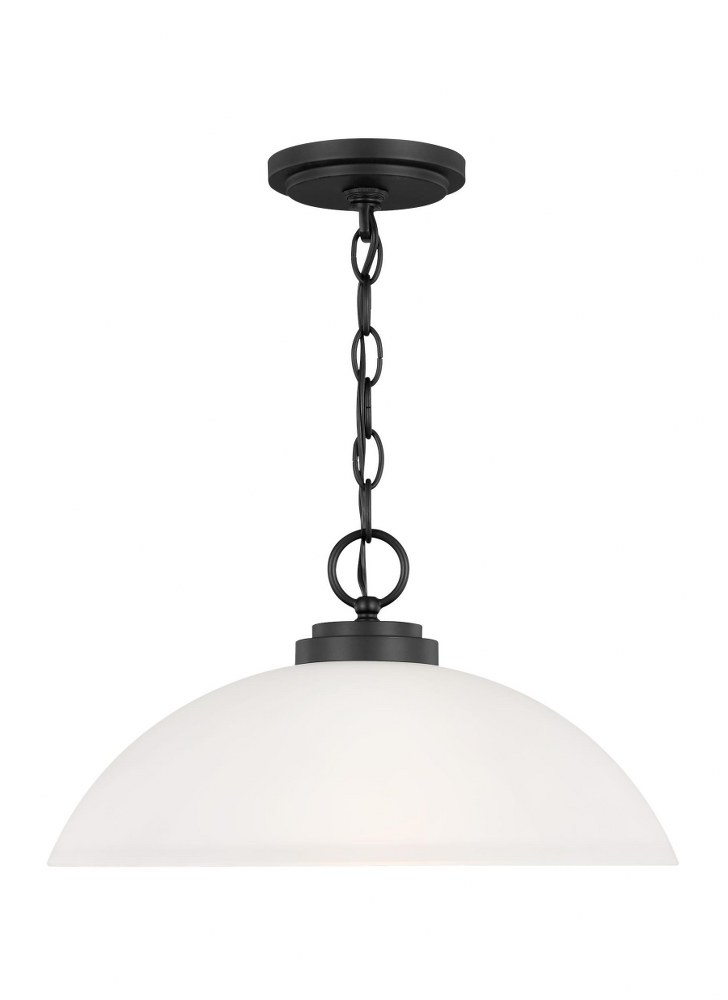 Sea Gull Lighting-65160EN3-112-Oslo - One Light Pendant in Contemporary Style - 15.75 inches wide by 8.75 inches high Midnight Black LED Chrome Finish with Etched/White Glass