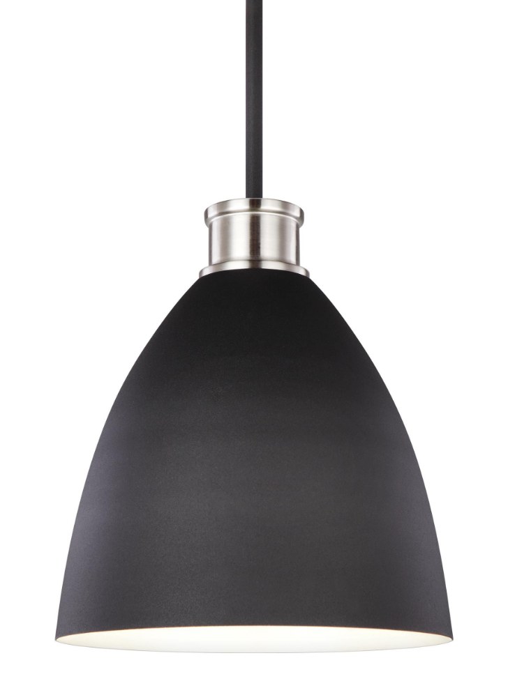 Sea Gull Lighting-6519901-962-Varus - 1 Light Pendant   Brushed Nickel Finish with Black Steel Shade