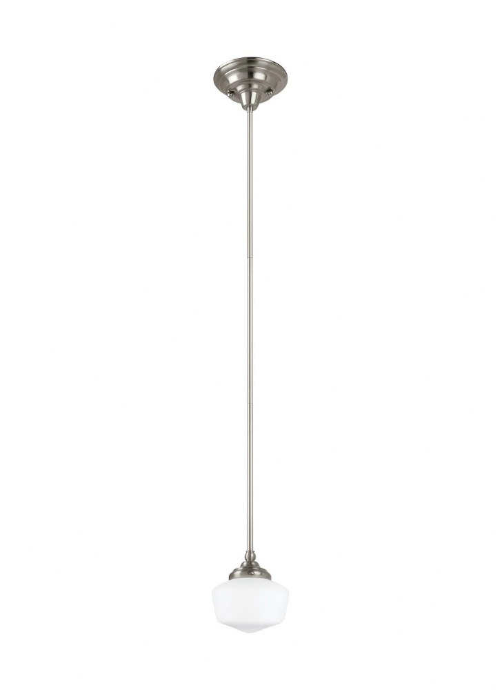 Sea Gull Lighting-65436-962-Academy - One Light Pendant in Transitional Style - 6.75 inches wide by 7.5 inches high   Brushed Nickel Finish with Satin White Glass