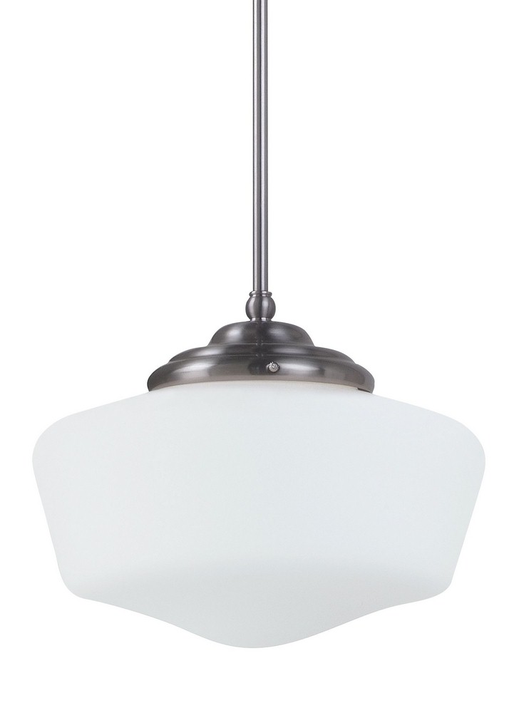 Sea Gull Lighting-65437-962-Academy - One Light Pendant in Transitional Style - 11.5 inches wide by 9.75 inches high   Brushed Nickel Finish with Satin White Glass