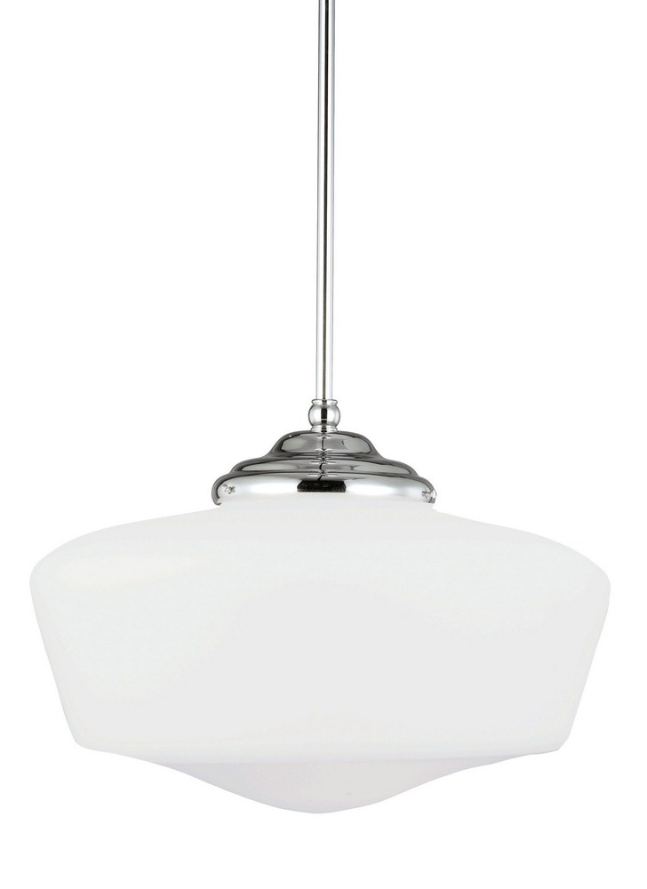 Sea Gull Lighting-65439-05-Academy - One Light Pendant in Transitional Style - 17 inches wide by 12.25 inches high Chrome Incandescent Brushed Nickel Finish with Satin White Glass