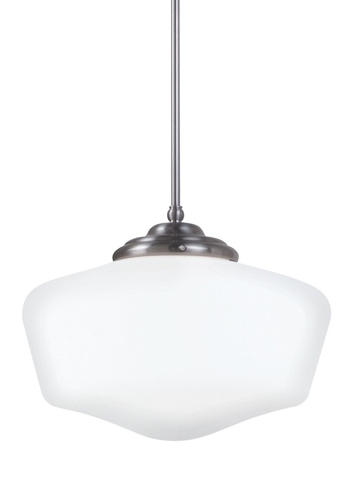 Sea Gull Lighting-65439-962-Academy - One Light Pendant in Transitional Style - 17 inches wide by 12.25 inches high   Brushed Nickel Finish with Satin White Glass