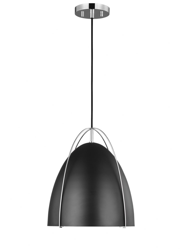 Sea Gull Lighting-6551701-05-Norman - 1 Light Pendant Chrome Incandescent Chrome/Midnight Black Finish with Midnight BlackaSteel Shade