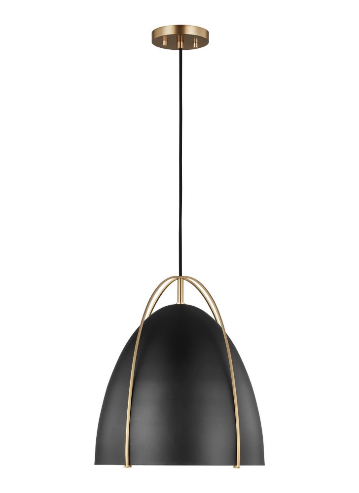 Sea Gull Lighting-6551701-848-Norman - 1 Light Pendant Satin Brass Incandescent Chrome/Midnight Black Finish with Midnight BlackaSteel Shade