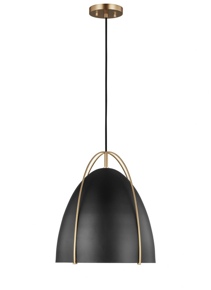 Sea Gull Lighting-6551701EN3-848-Norman - 1 Light Pendant Satin Brass LED Chrome/Midnight Black Finish with Midnight BlackaSteel Shade