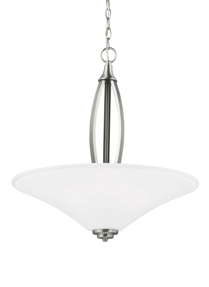 Sea Gull Lighting-6613203-962-Metcalf - Three Light Pendant in Transitional Style - 22 inches wide by 24 inches high Incandescent: 75 Watt  Brushed Nickel Finish with Satin Etched Glass