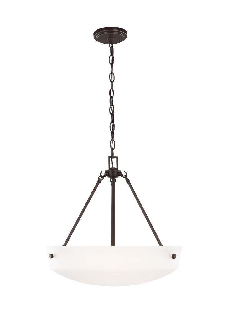 Sea Gull Lighting-6615203-710-Kerrville - 100W Three Light Pendant in Transitional Style - 19.25 inches wide by 18.38 inches high Bronze Incandescent Brushed Nickel Finish with Satin Etched Glass