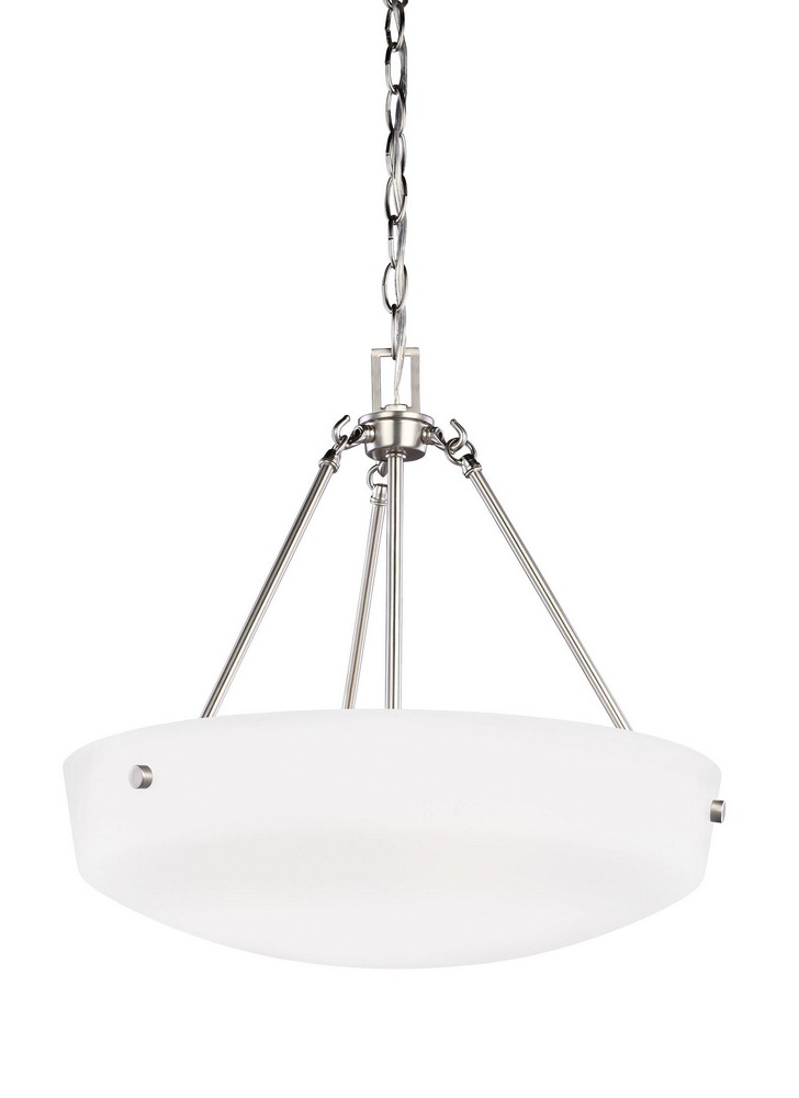 Sea Gull Lighting-6615203-962-Kerrville - 100W Three Light Pendant in Transitional Style - 19.25 inches wide by 18.38 inches high Brushed Nickel Incandescent Brushed Nickel Finish with Satin Etched Gl