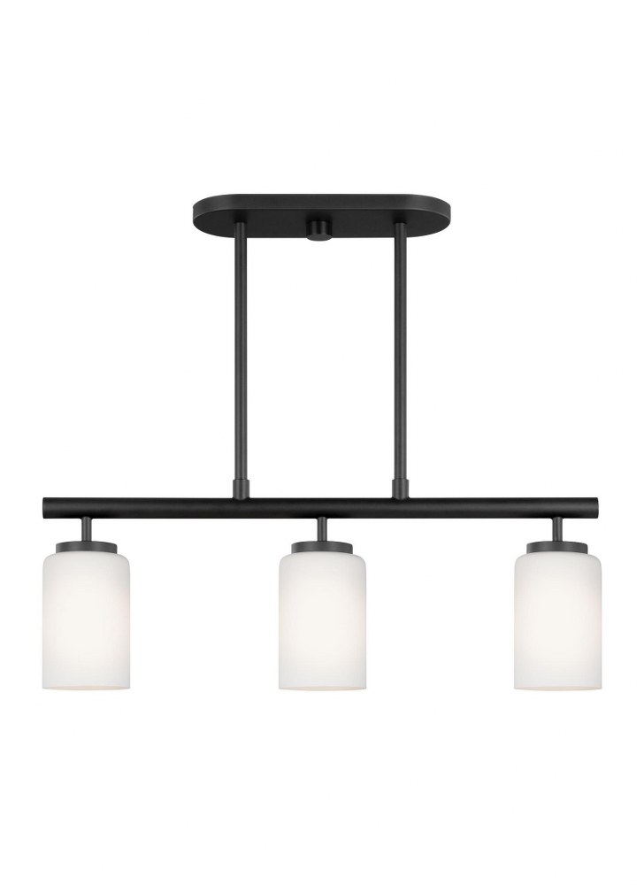 Sea Gull Lighting-66160-112-Oslo - Three Light Island Midnight Black Incandescent Midnight Black Finish with Cased Opal Etched Glass