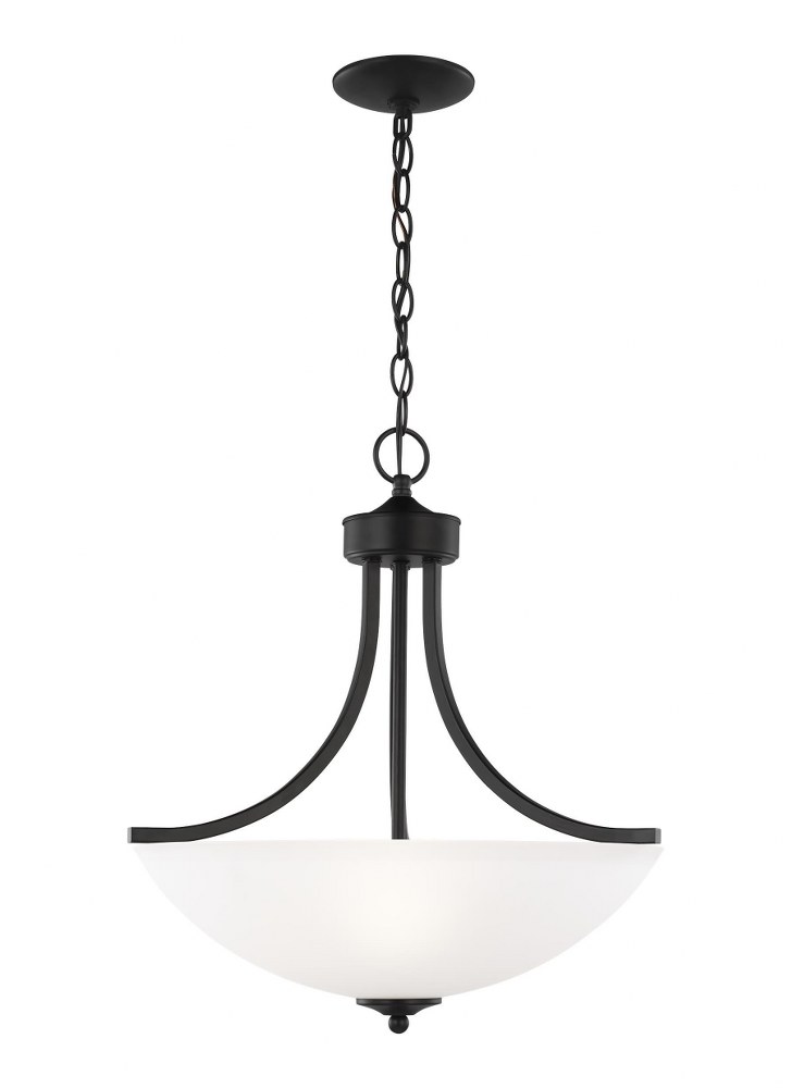 Sea Gull Lighting-6616503-112-Geary - 3 Light Medium Pendant in Transitional Style - 18.63 inches wide by 20.63 inches high Incandescent Lamping  Midnight Black Finish with Satin Etched Glass