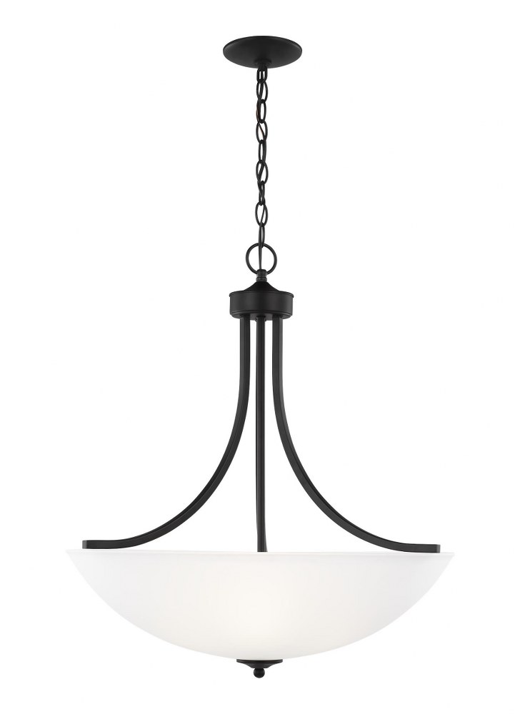 Sea Gull Lighting-6616504-112-Geary - 4 Light Large Pendant in Transitional Style - 25 inches wide by 27.13 inches high Midnight Black Incandescent Brushed Nickel Finish with Satin Etched Glass