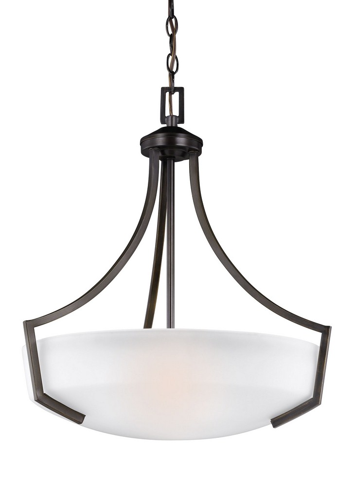 Sea Gull Lighting-6624503-710-Hanford - Three Light Pendant in Transitional Style - 20.56 inches wide by 22.63 inches high Bronze Incandescent Brushed Nickel Finish with Satin Etched Glass