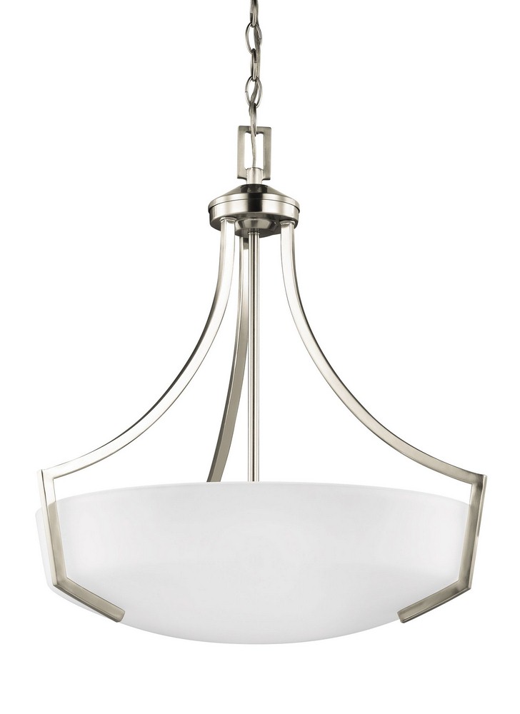 Sea Gull Lighting-6624503-962-Hanford - Three Light Pendant in Transitional Style - 20.56 inches wide by 22.63 inches high Brushed Nickel Incandescent Brushed Nickel Finish with Satin Etched Glass