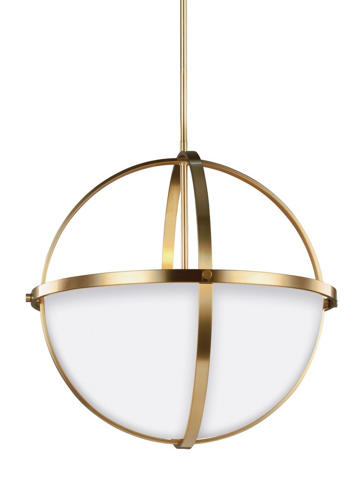 Sea Gull Lighting-6624603-848-Alturas 3-Light Pendant in Contemporary Style - 19 inches wide by 18.75 inches high Satin Brass Incandescent Brushed Nickel Finish with Etched/White Glass