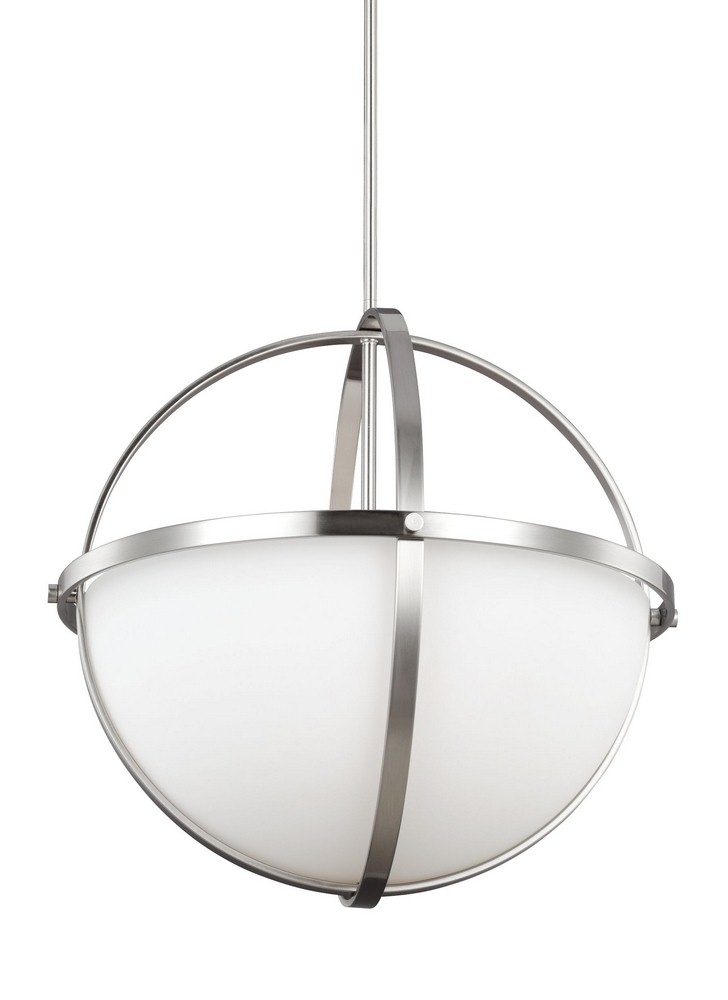 Sea Gull Lighting-6624603-962-Alturas 3-Light Pendant in Contemporary Style - 19 inches wide by 18.75 inches high Brushed Nickel Incandescent Brushed Nickel Finish with Etched/White Glass