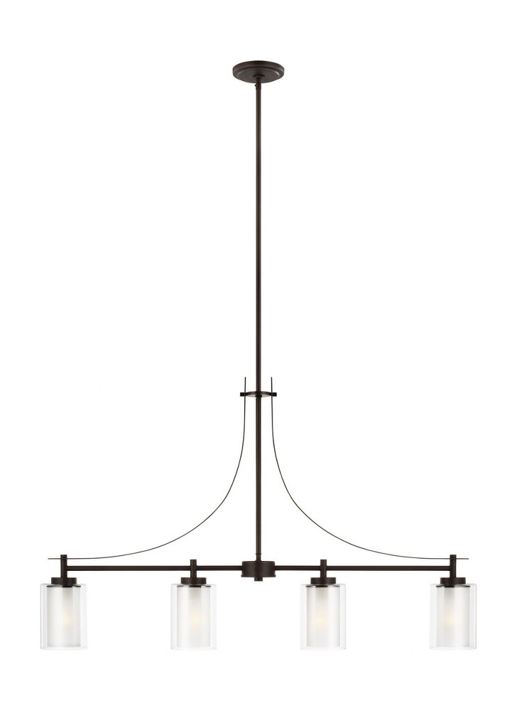 Sea Gull Lighting-6637304-710-Elmwood Park - 4 Light Island Pendant Incandescent Lamping  Bronze Finish with Satin Etched Glass