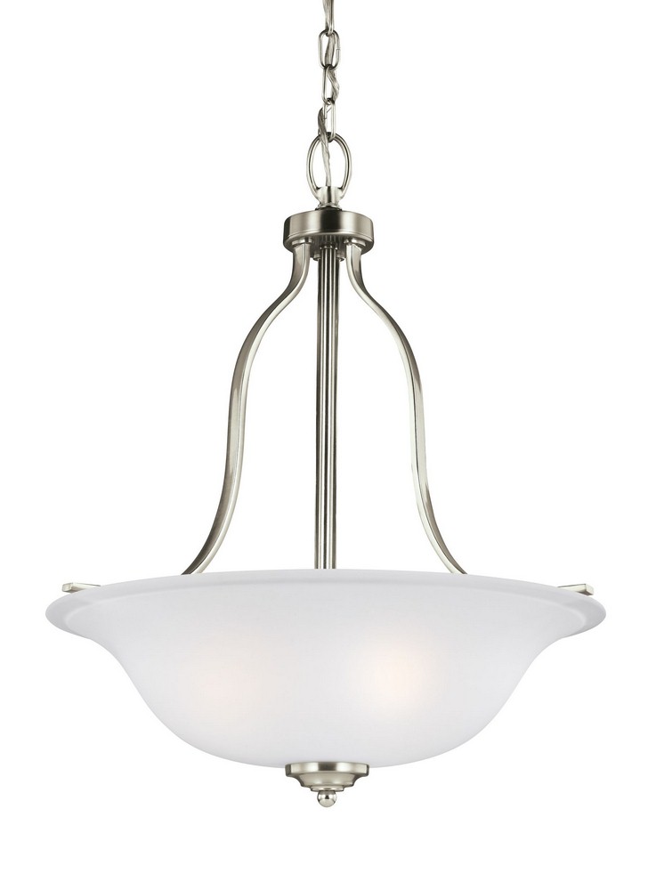 Sea Gull Lighting-6639003-962-Emmons - 3 Light Pendant Brushed Nickel Incandescent Bronze Finish with Satin Etched Glass